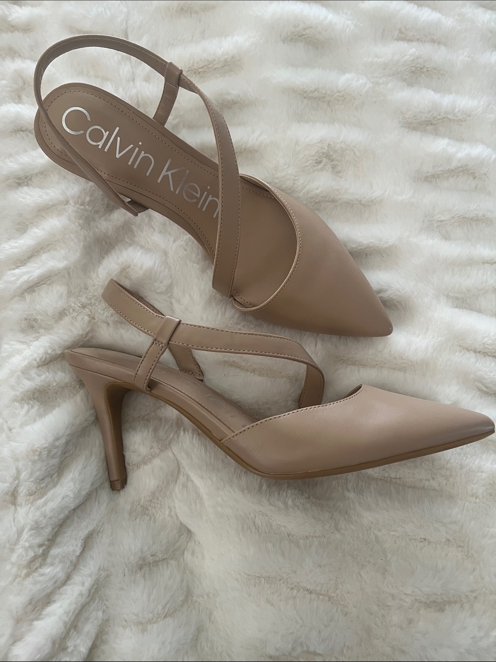 Calvin Klein Nude Pointed-Toe Slingback Heels - Picture 9 of 10